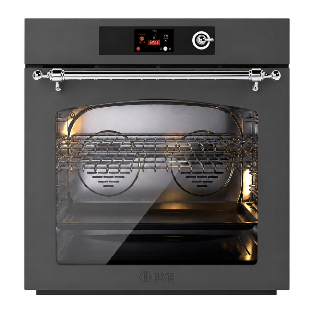 ILVE UOV30NTPYMGC Nostalgie II 30 inch Pyrolytic Single Wall Oven with 4.4 cu. ft. Capacity (Graphite Matte, Chrome) 1 UOV30NTPYMGC