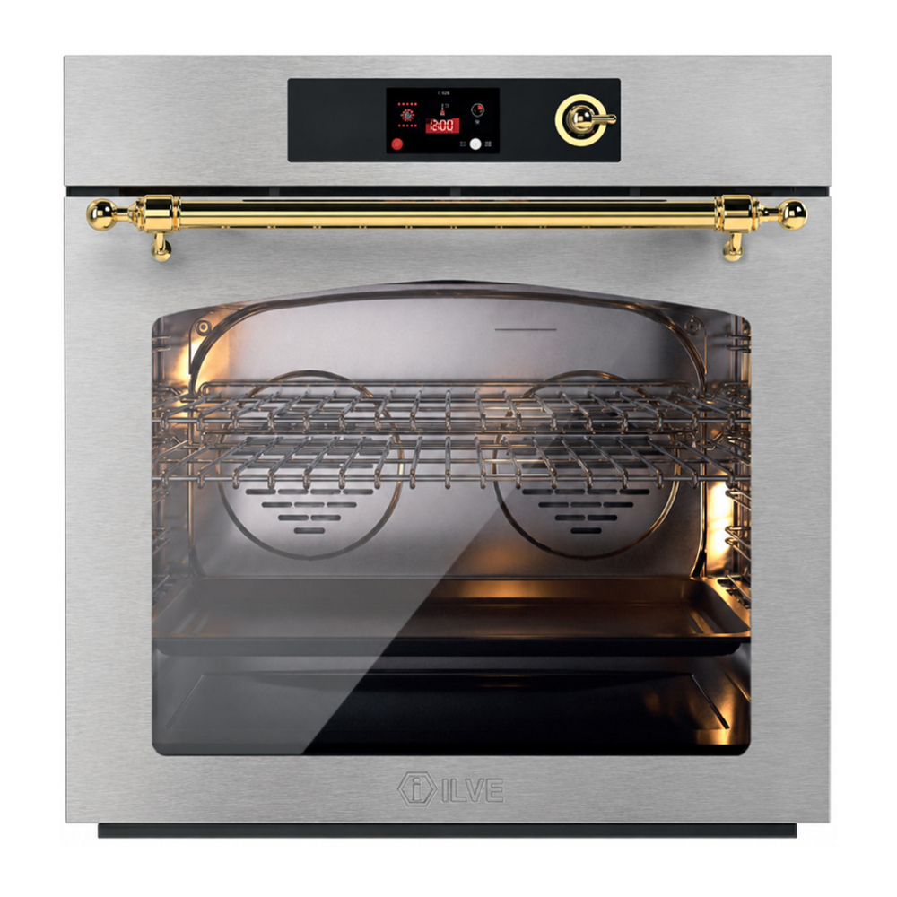 ILVE UOV30NTPYSSG Nostalgie II 30 inch Pyrolytic Single Wall Oven with 4.4 cu. ft. Capacity (Stainless Steel, Brass) 1 UOV30NTPYSSG