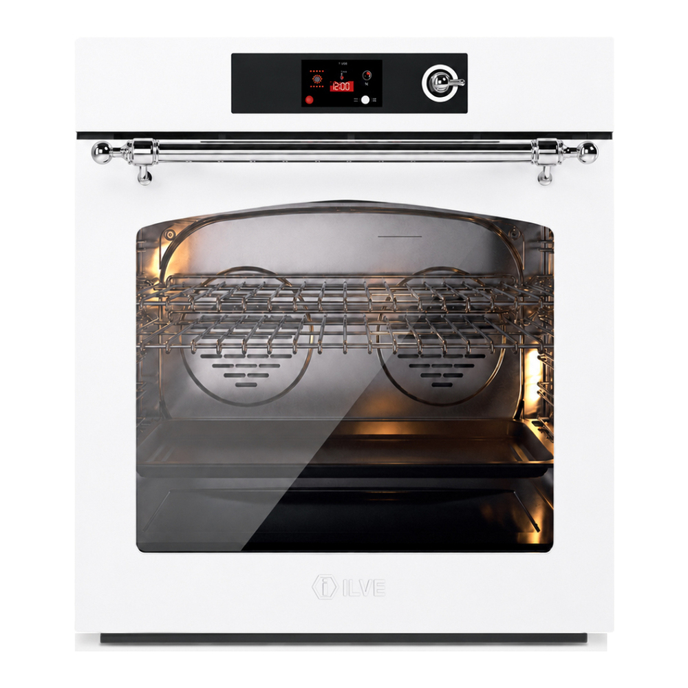 ILVE UOV30NTPYWHC Nostalgie II 30 inch Pyrolytic Single Wall Oven with 4.4 cu. ft. Capacity (White, Chrome) 1 UOV30NTPYWHC