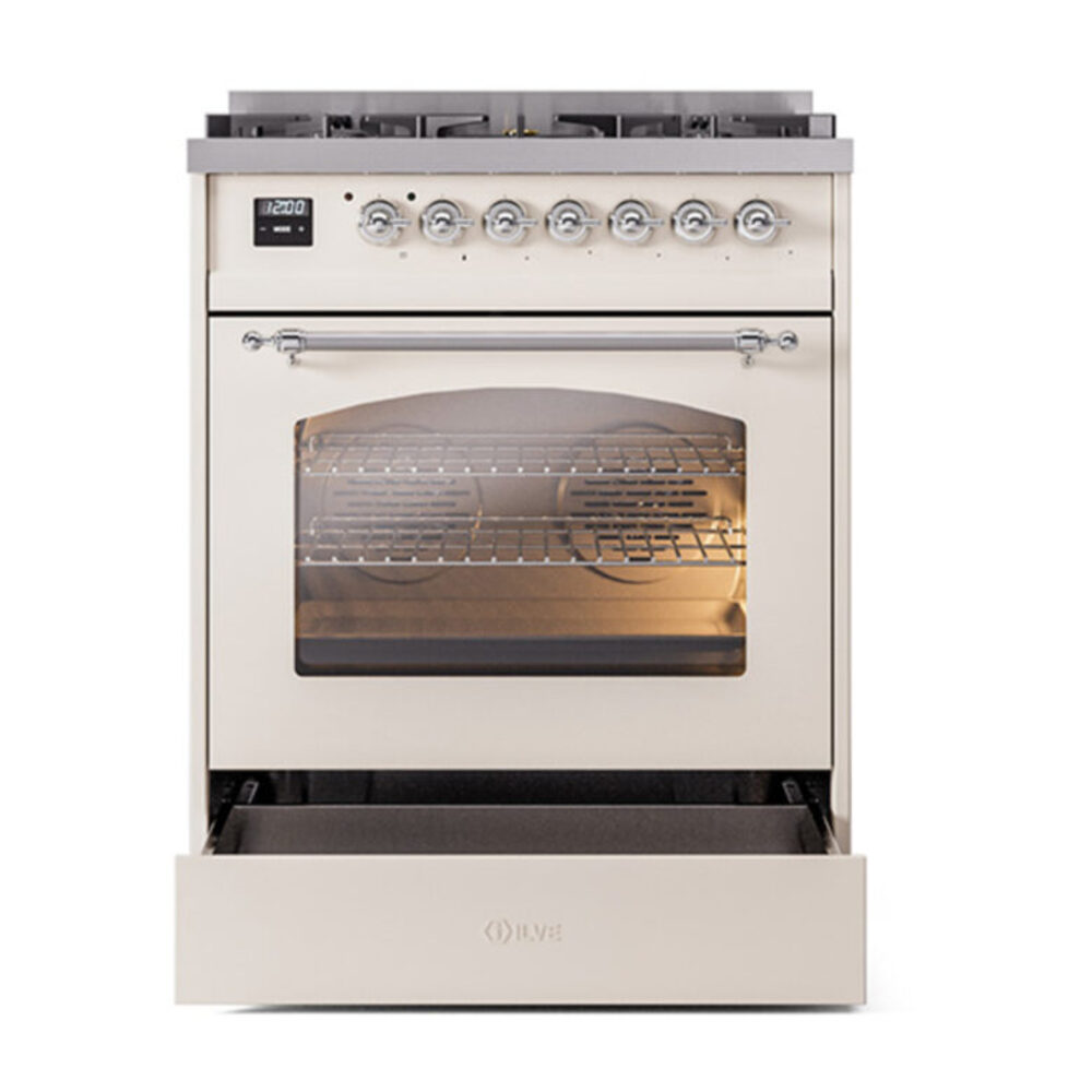 ILVE_UP30NMPAWCLP_Nostalgie_II_30"_Dual_Fuel_Range_drawer_opened