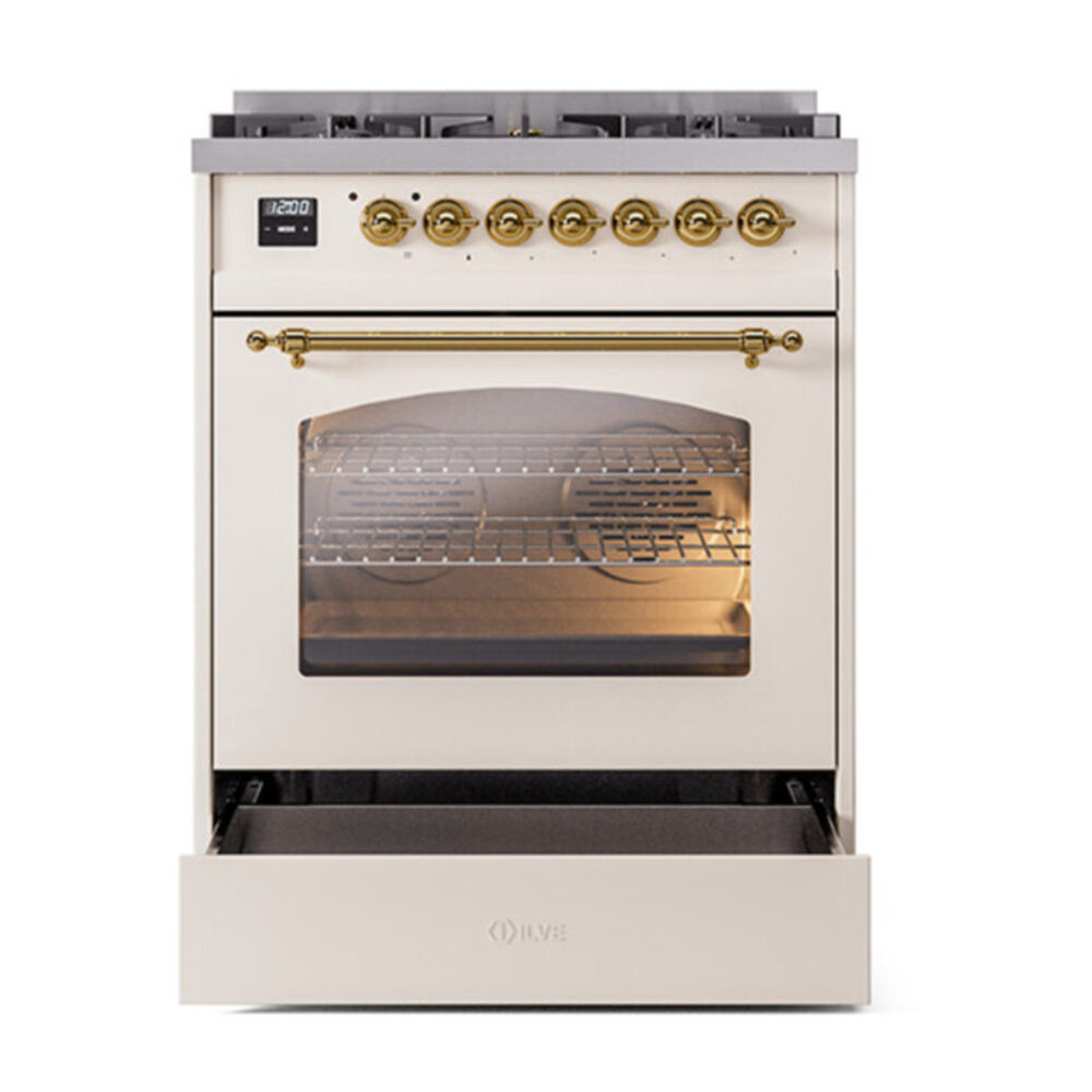 ILVE_UP30NMPAWGLP_Nostalgie_II_30"_Dual_Fuel_Range_drawer_opened