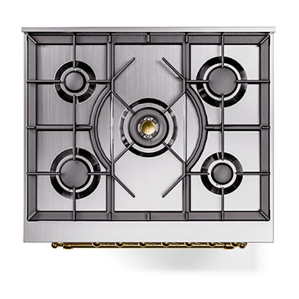 ILVE UP30NMPAWGLP Nostalgie II 30 inch Dual Fuel Range with 5 Burners with 4 cu. ft. Oven Capacity (Liquid Propane, Triple Glass Door, Antique White, Brass) 9 ILVE_UP30NMPAWGLP_Nostalgie_II_30"_Dual_Fuel_Range_top_view