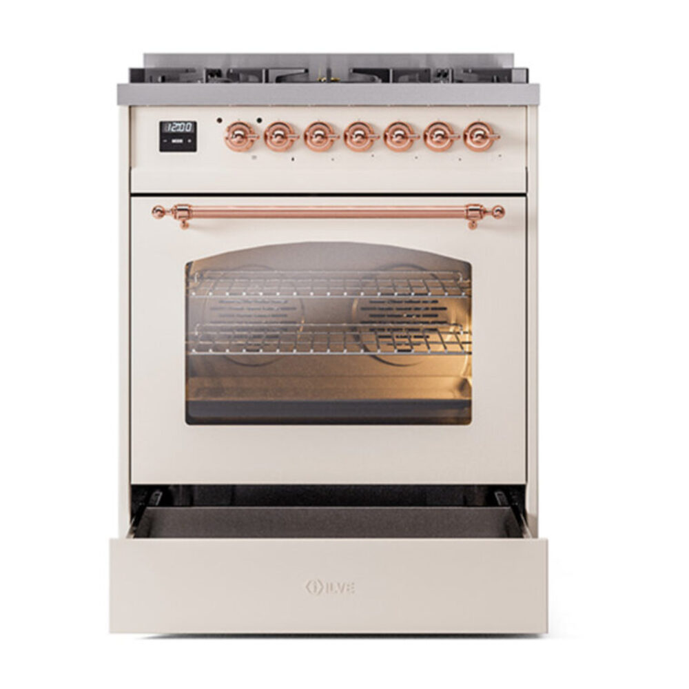 ILVE_UP30NMPAWPLP_Nostalgie_II_30"_Dual_Fuel_Range_drawer_opened