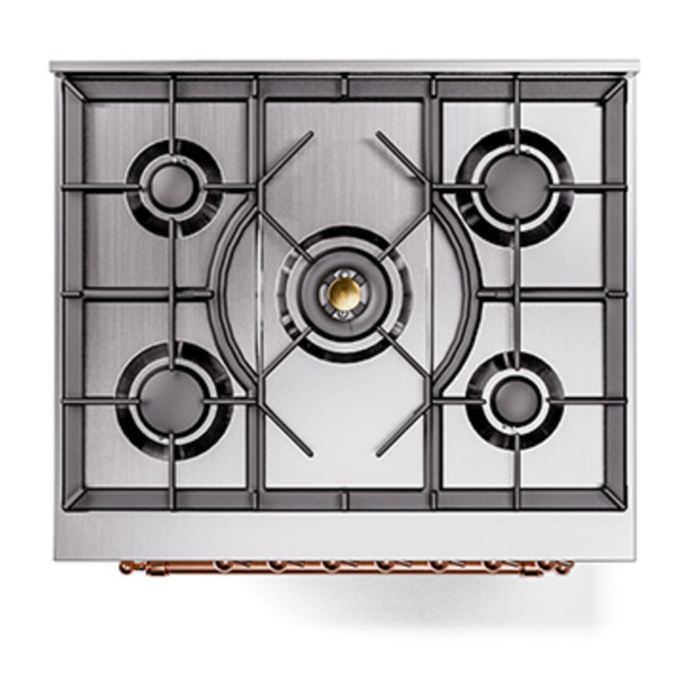 ILVE UP30NMPAWPLP Nostalgie II 30 inch Dual Fuel Range with 5 Burners with 4 cu. ft. Oven Capacity (Liquid Propane, Triple Glass Door, Antique White, Copper) 9 ILVE_UP30NMPAWPLP_Nostalgie_II_30"_Dual_Fuel_Range_top_view