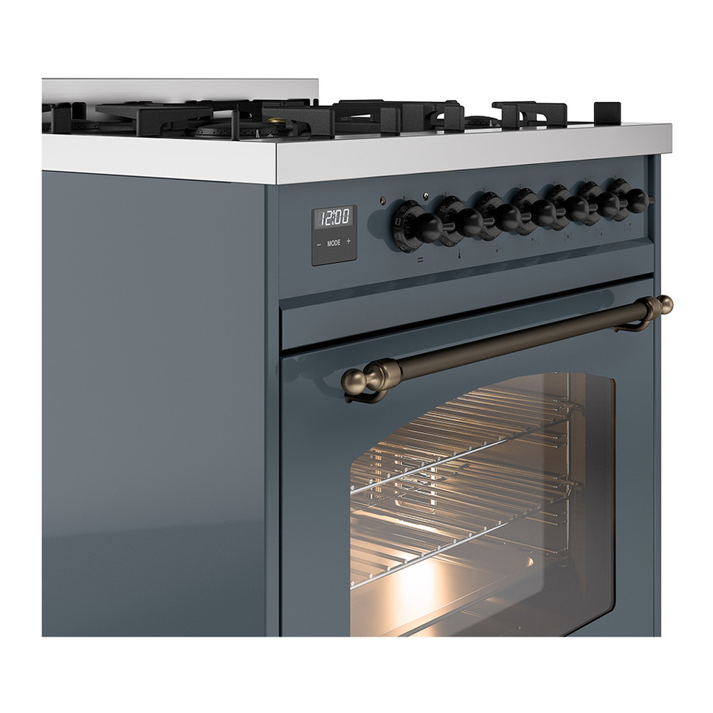 ILVE UP30NMPBGBLP Nostalgie II 30 inch Dual Fuel Range with 5 Burners with 4 cu. ft. Oven Capacity (Liquid Propane, Triple Glass Door, Blue Grey, Burnished) 8 ILVE_UP30NMPBGBLP_Nostalgie_II_30"_Dual_Fuel_Range_details