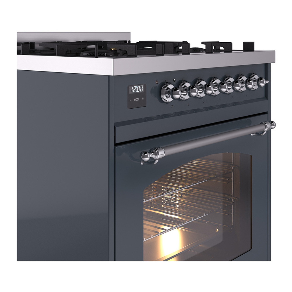 ILVE UP30NMPBGCLP Nostalgie II 30 inch Dual Fuel Range with 5 Burners with 4 cu. ft. Oven Capacity (Liquid Propane, Triple Glass Door, Blue Grey, Chrome) 8 ILVE_UP30NMPBGCLP_Nostalgie_II_30"_Dual_Fuel_Range_details