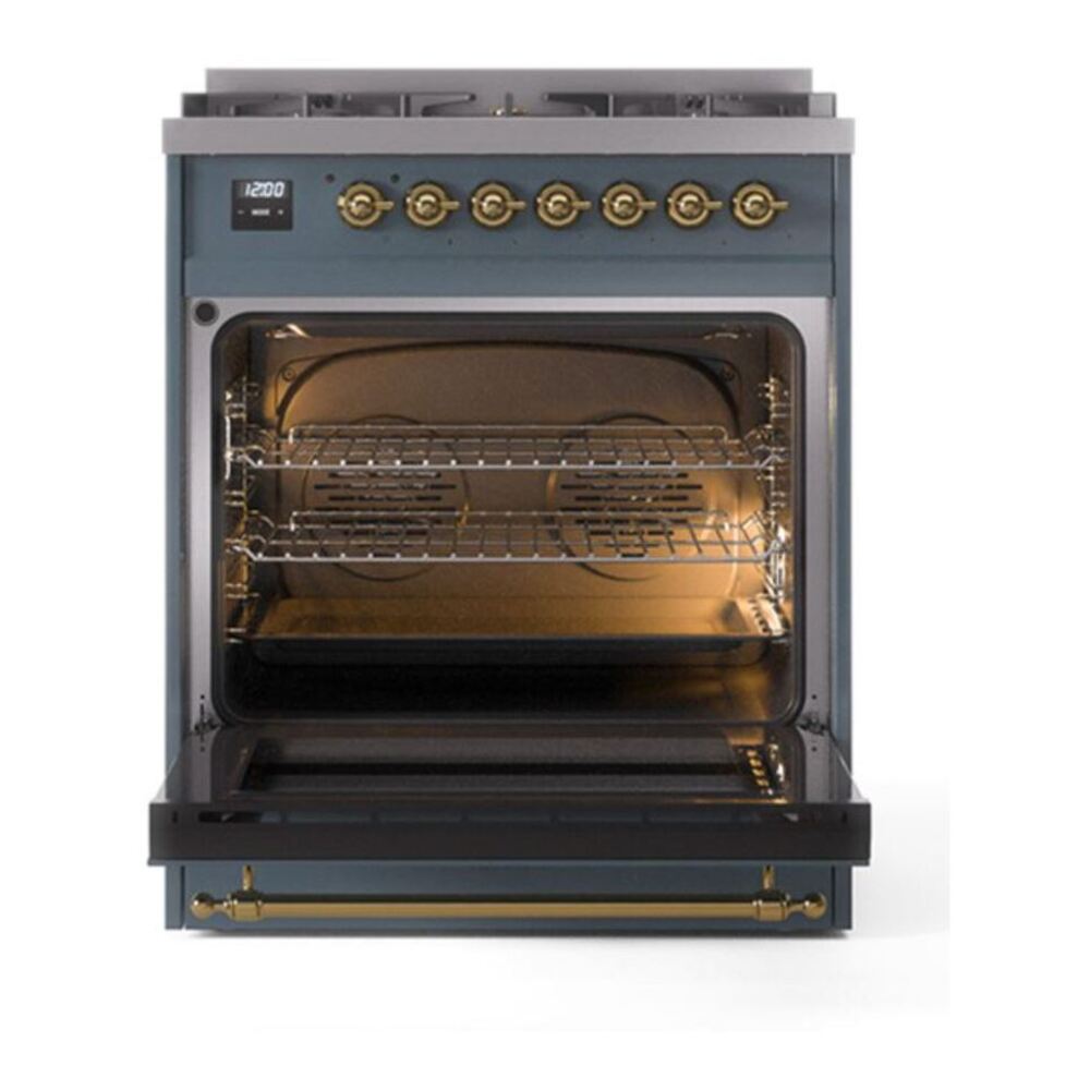 ILVE UP30NMPBGG Nostalgie II 30 inch Dual Fuel Range with 5 Burners with 4 cu. ft. Oven Capacity (Natural Gas, Triple Glass Door, Blue Grey, Brass) 5 ILVE UP30NMP Nostalgie II 30 inch Dual Fuel Range with 5 Burners