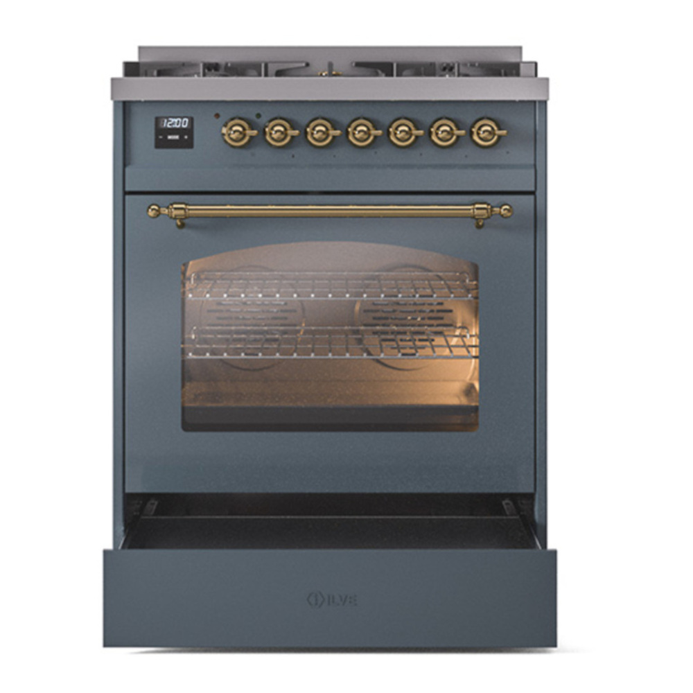 ILVE UP30NMPBGG Nostalgie II 30 inch Dual Fuel Range with 5 Burners with 4 cu. ft. Oven Capacity (Natural Gas, Triple Glass Door, Blue Grey, Brass) 7 ILVE UP30NMP Nostalgie II 30 inch Dual Fuel Range with 5 Burners