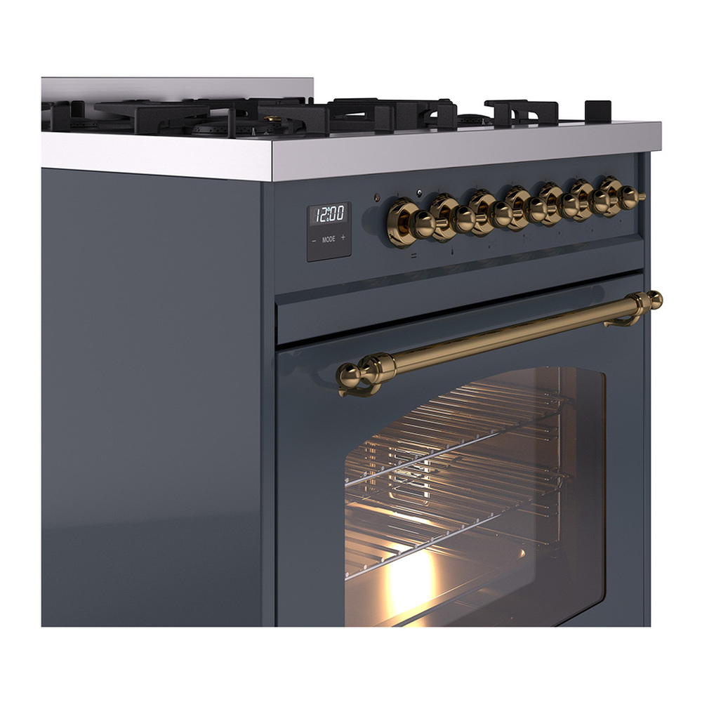 ILVE UP30NMPBGG Nostalgie II 30 inch Dual Fuel Range with 5 Burners with 4 cu. ft. Oven Capacity (Natural Gas, Triple Glass Door, Blue Grey, Brass) 6 ILVE_UP30NMPBGG_Nostalgie_II_30"_Dual_Fuel_Range_details