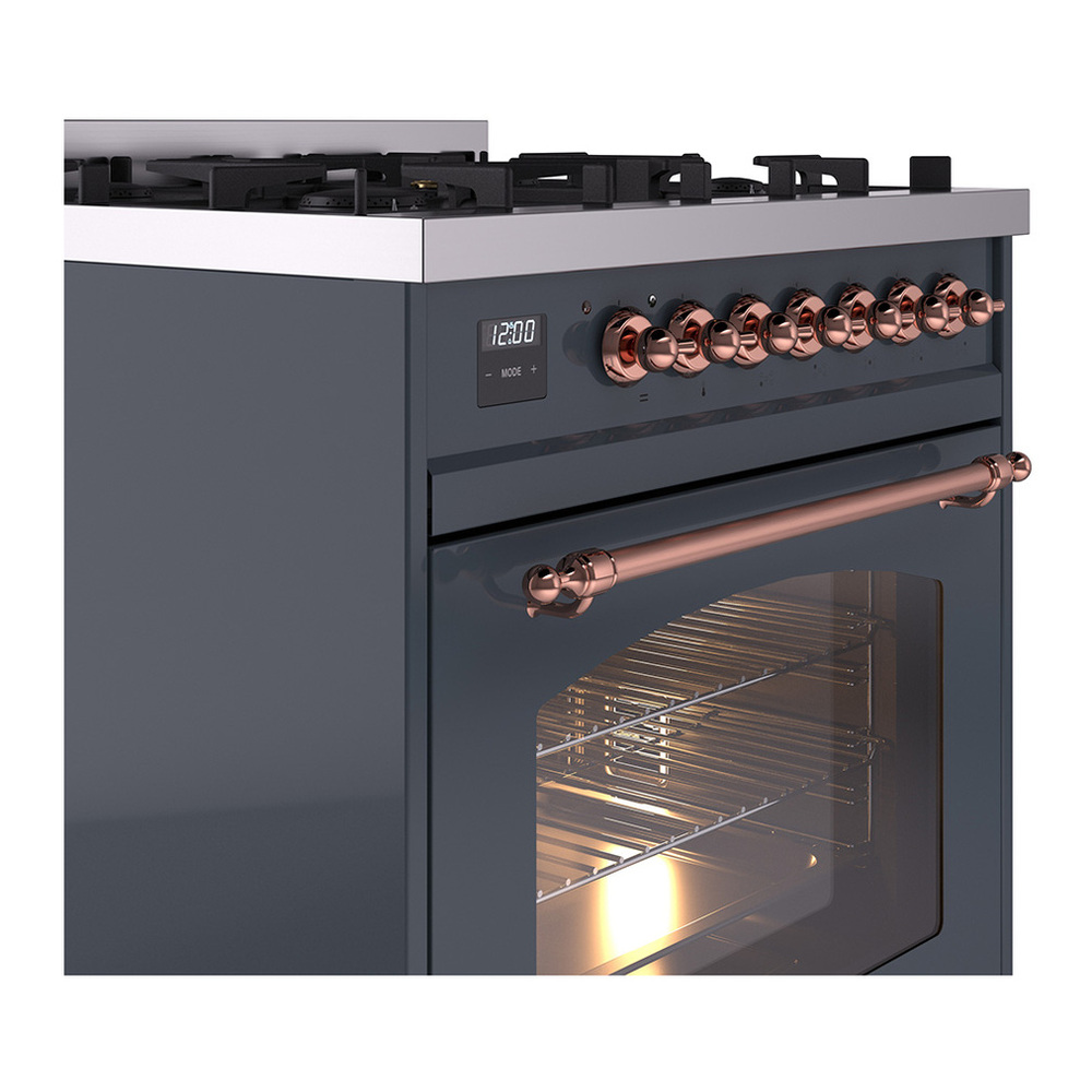 ILVE UP30NMPBGPLP Nostalgie II 30 inch Dual Fuel Range with 5 Burners with 4 cu. ft. Oven Capacity (Liquid Propane, Triple Glass Door, Blue Grey, Copper) 8 ILVE_UP30NMPBGPLP_Nostalgie_II_30"_Dual_Fuel_Range_details