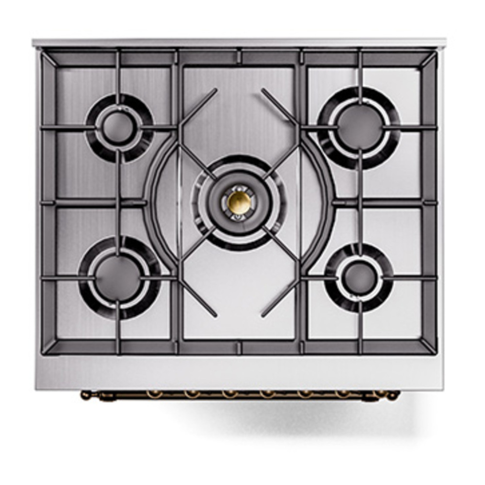 ILVE UP30NMPBKB Nostalgie II 30 inch Dual Fuel Range with 5 Burners with 4 cu. ft. Oven Capacity (Natural Gas, Triple Glass Door, Glossy Black, Burnished) 8 ILVE_UP30NMPBKB_Nostalgie_II_30"_Dual_Fuel_Range_top_view