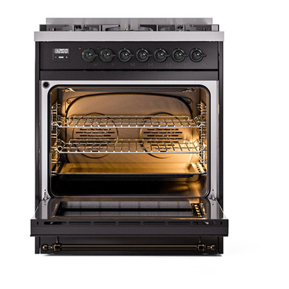 ILVE UP30NMPBKB Nostalgie II 30 inch Dual Fuel Range with 5 Burners with 4 cu. ft. Oven Capacity (Natural Gas, Triple Glass Door, Glossy Black, Burnished) 5 ILVE UP30NMP Nostalgie II 30 inch Dual Fuel Range with 5 Burners with 4 cu. ft. Oven Capacity