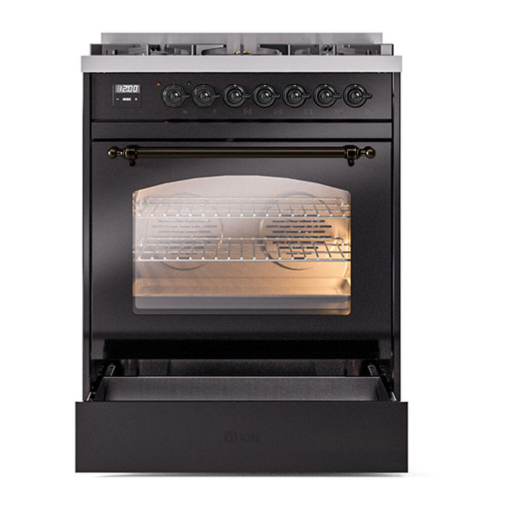 ILVE UP30NMPBKB Nostalgie II 30 inch Dual Fuel Range with 5 Burners with 4 cu. ft. Oven Capacity (Natural Gas, Triple Glass Door, Glossy Black, Burnished) 6 ILVE UP30NMP Nostalgie II 30 inch Dual Fuel Range with 5 Burners with 4 cu. ft. Oven Capacity