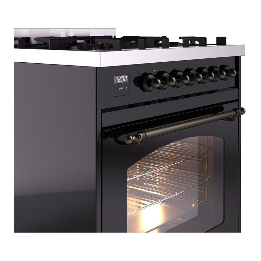 ILVE UP30NMPBKB Nostalgie II 30 inch Dual Fuel Range with 5 Burners with 4 cu. ft. Oven Capacity (Natural Gas, Triple Glass Door, Glossy Black, Burnished) 7 ILVE UP30NMP Nostalgie II 30 inch Dual Fuel Range with 5 Burners with 4 cu. ft. Oven Capacity