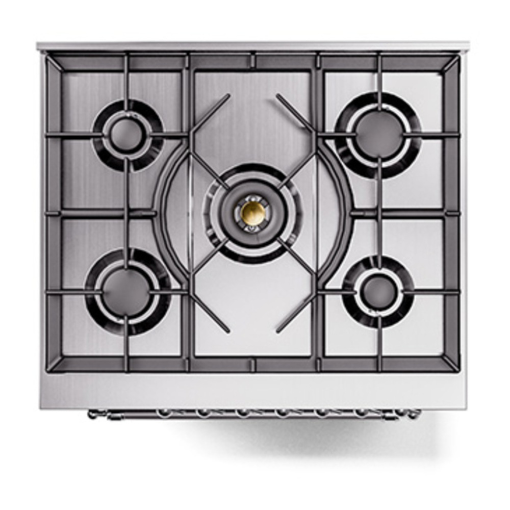 ILVE UP30NMPBKCLP Nostalgie II 30 inch Dual Fuel Range with 5 Burners with 4 cu. ft. Oven Capacity (Liquid Propane, Triple Glass Door, Glossy Black, Chrome) 9 ILVE_UP30NMPBKCLP_Nostalgie_II_30"_Dual_Fuel_Range_top_view