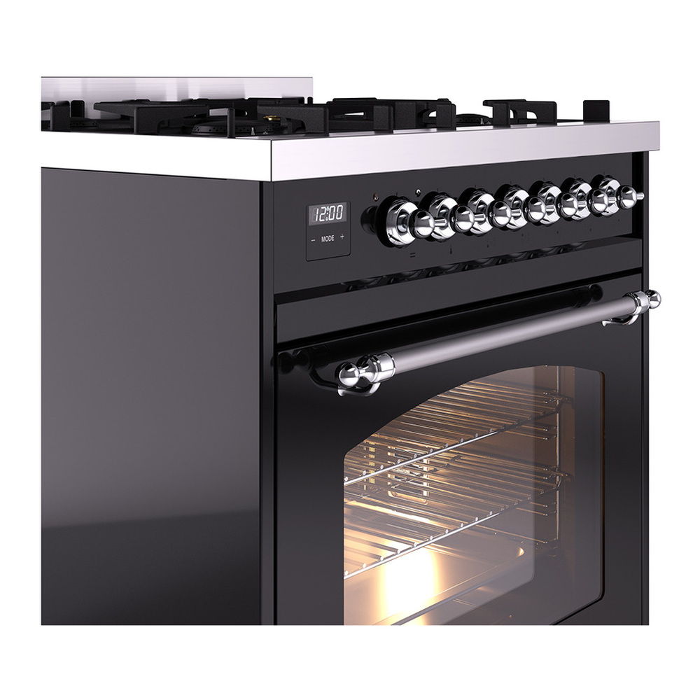 ILVE UP30NMPBKC Nostalgie II 30 inch Dual Fuel Range with 5 Burners with 4 cu. ft. Oven Capacity (Natural Gas, Triple Glass Door, Glossy Black, Chrome) 8 ILVE_UP30NMPBKC_Nostalgie_II_30"_Dual_Fuel_Range_details