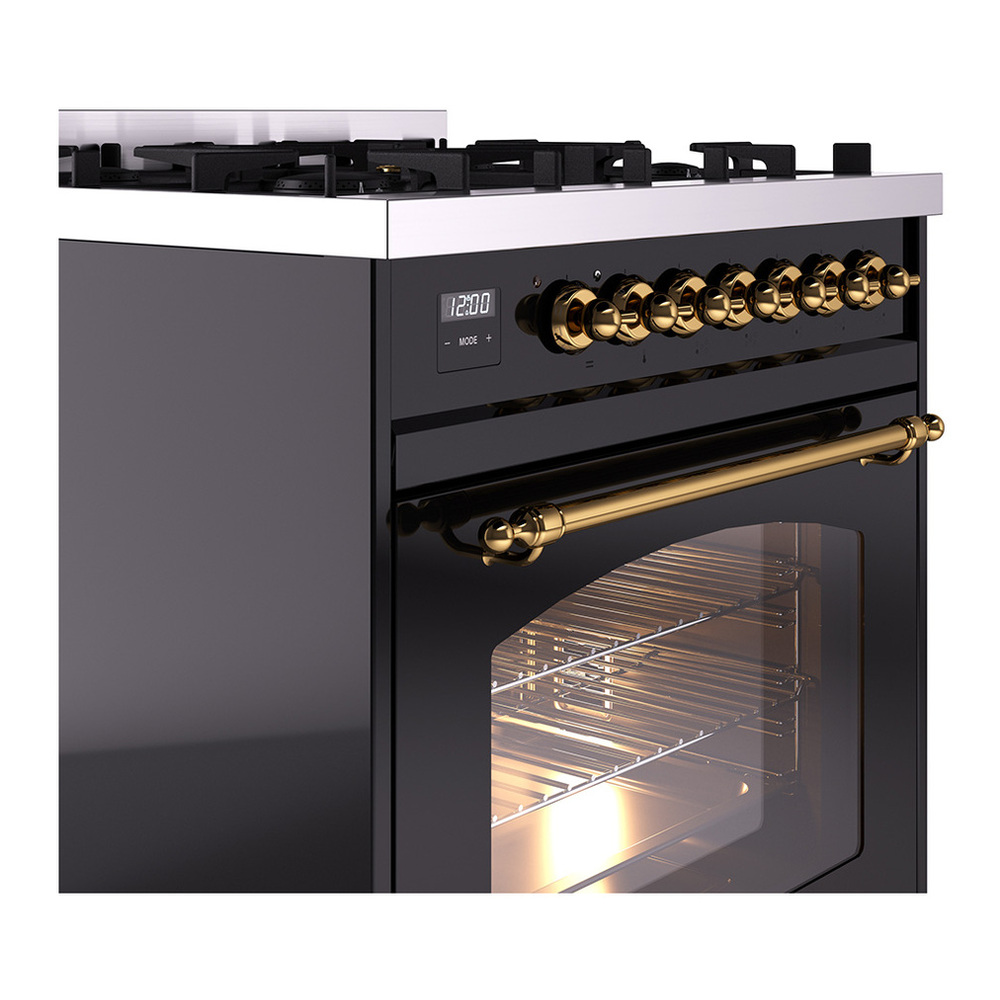 ILVE UP30NMPBKGLP Nostalgie II 30 inch Dual Fuel Range with 5 Burners with 4 cu. ft. Oven Capacity (Liquid Propane, Triple Glass Door, Glossy Black, Brass) 5 ILVE_UP30NMPBKGLP_Nostalgie_II_30"_Dual_Fuel_Range_details