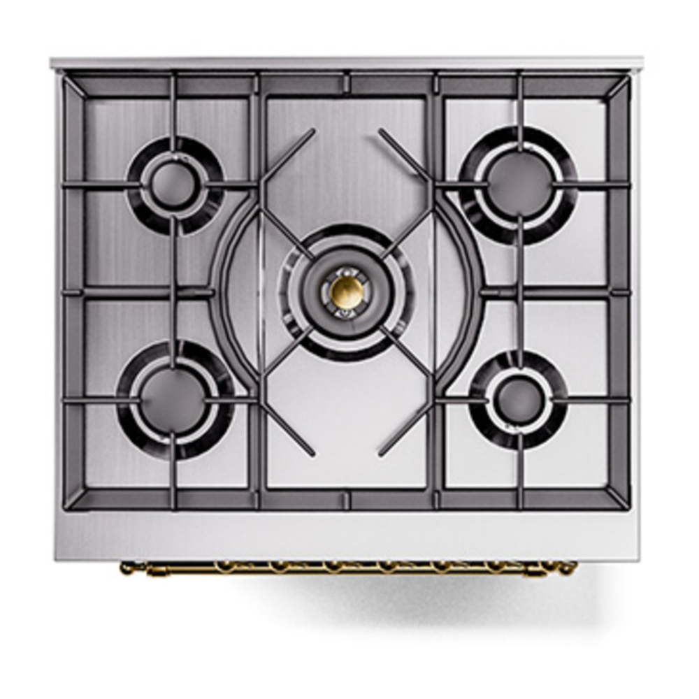 ILVE UP30NMPBKGLP Nostalgie II 30 inch Dual Fuel Range with 5 Burners with 4 cu. ft. Oven Capacity (Liquid Propane, Triple Glass Door, Glossy Black, Brass) 6 ILVE_UP30NMPBKGLP_Nostalgie_II_30"_Dual_Fuel_Range_top_view