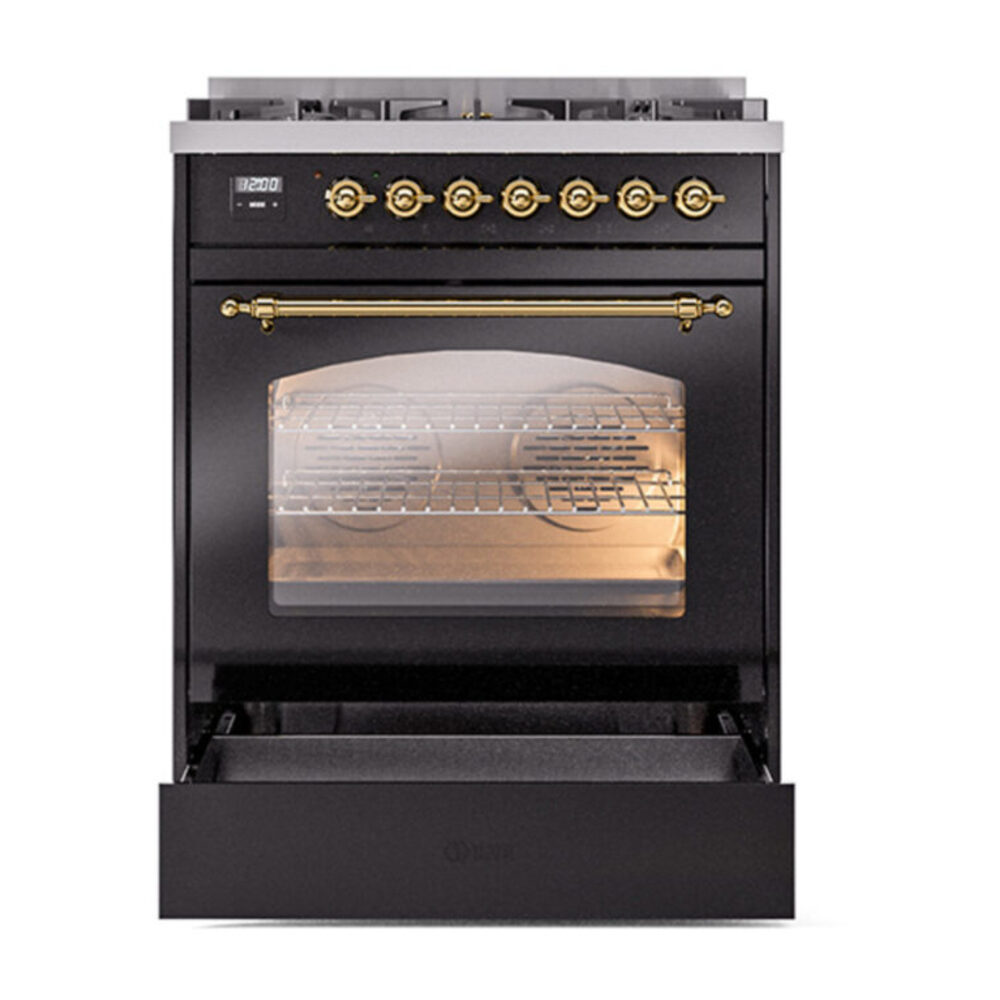 ILVE_UP30NMPBKG_Nostalgie_II_30"_Dual_Fuel_Range_drawer_opened