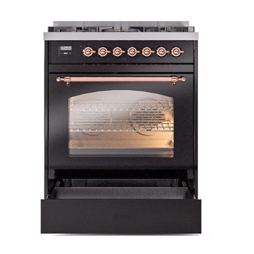 ILVE_UP30NMPBKPLP_Nostalgie_II_30"_Dual_Fuel_Range_drawer_opened