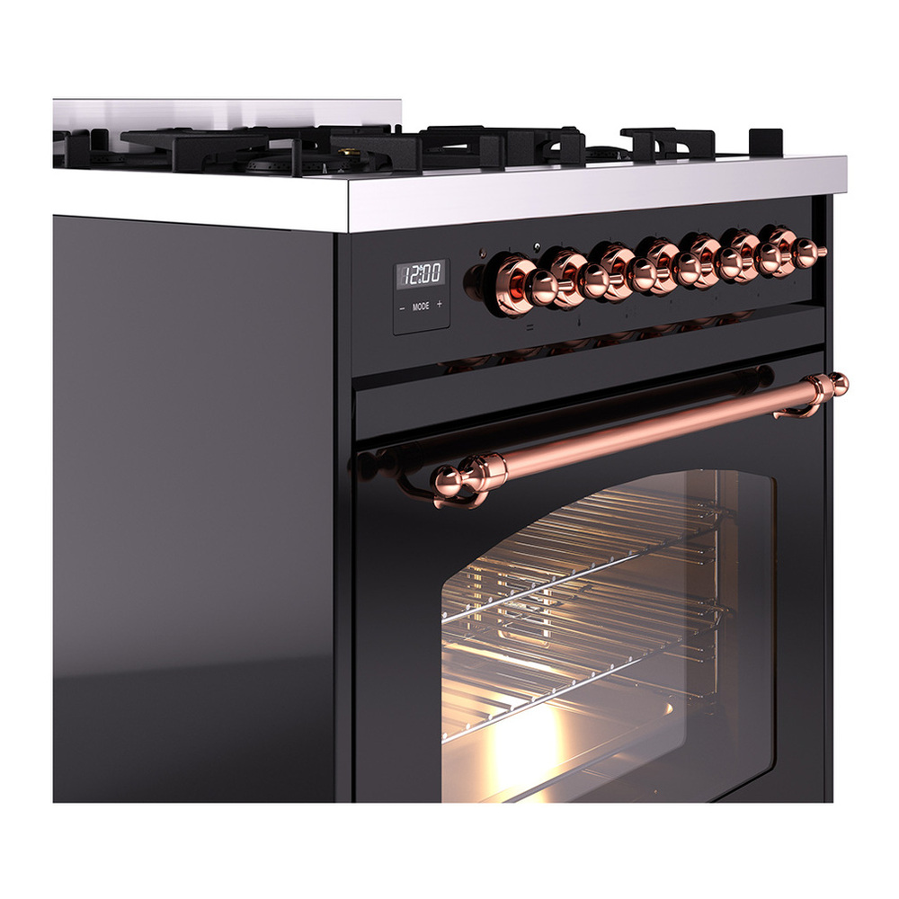 ILVE UP30NMPBKP Nostalgie II 30 inch Dual Fuel Range with 5 Burners with 4 cu. ft. Oven Capacity (Natural Gas, Triple Glass Door, Glossy Black, Copper) 8 ILVE_UP30NMPBKP_Nostalgie_II_30"_Dual_Fuel_Range_details