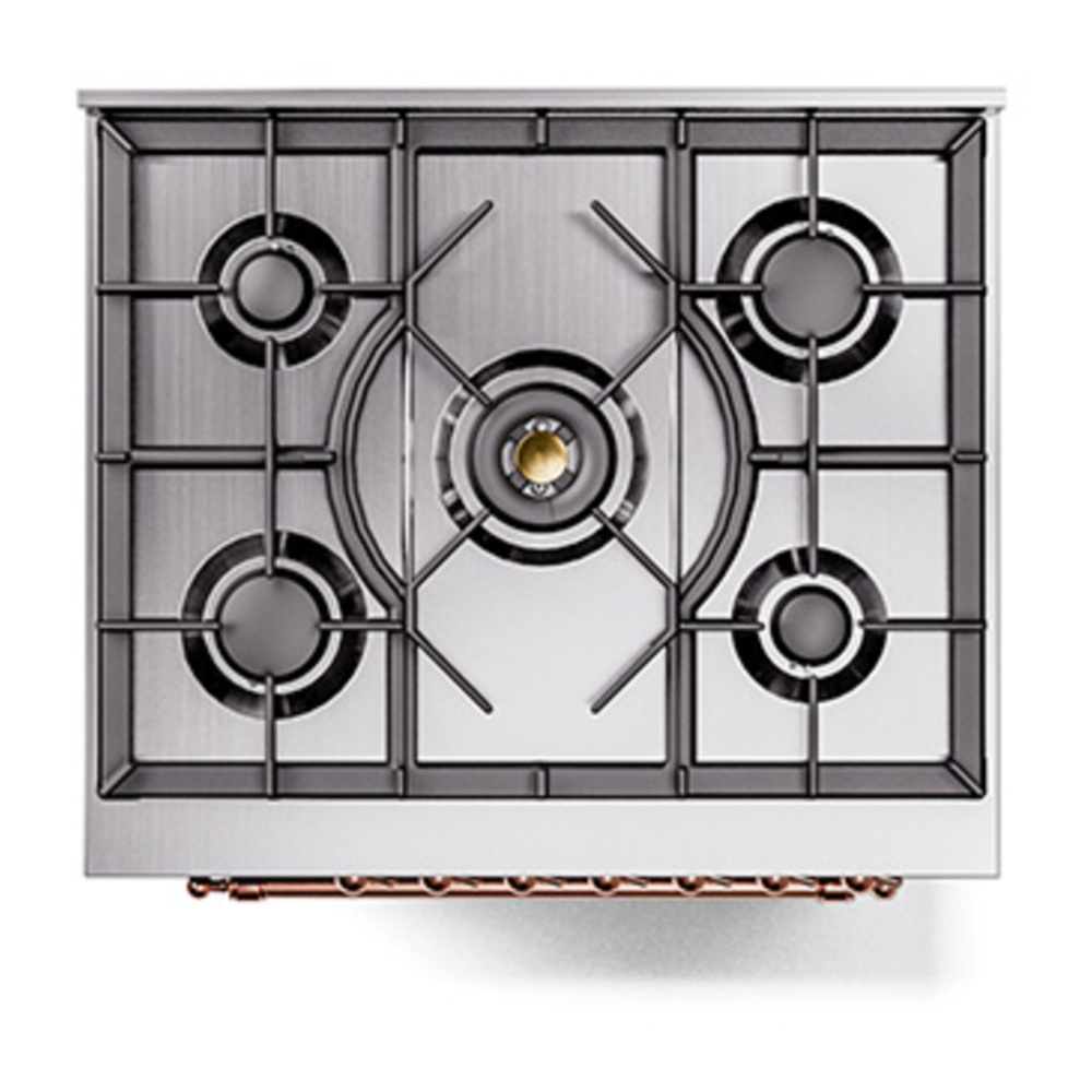 ILVE UP30NMPBKP Nostalgie II 30 inch Dual Fuel Range with 5 Burners with 4 cu. ft. Oven Capacity (Natural Gas, Triple Glass Door, Glossy Black, Copper) 9 ILVE_UP30NMPBKP_Nostalgie_II_30"_Dual_Fuel_Range_top_view