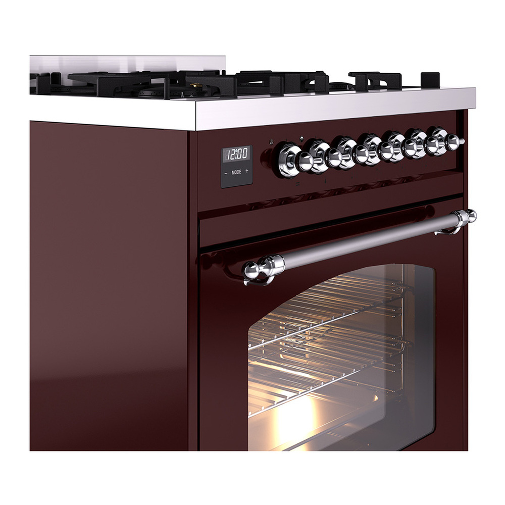 ILVE UP30NMPBUCLP Nostalgie II 30 inch Dual Fuel Range with 5 Burners with 4 cu. ft. Oven Capacity (Liquid Propane, Triple Glass Door, Burgundy, Chrome) 8 ILVE_UP30NMPBUCLP_Nostalgie_II_30"_Dual_Fuel_Range_details