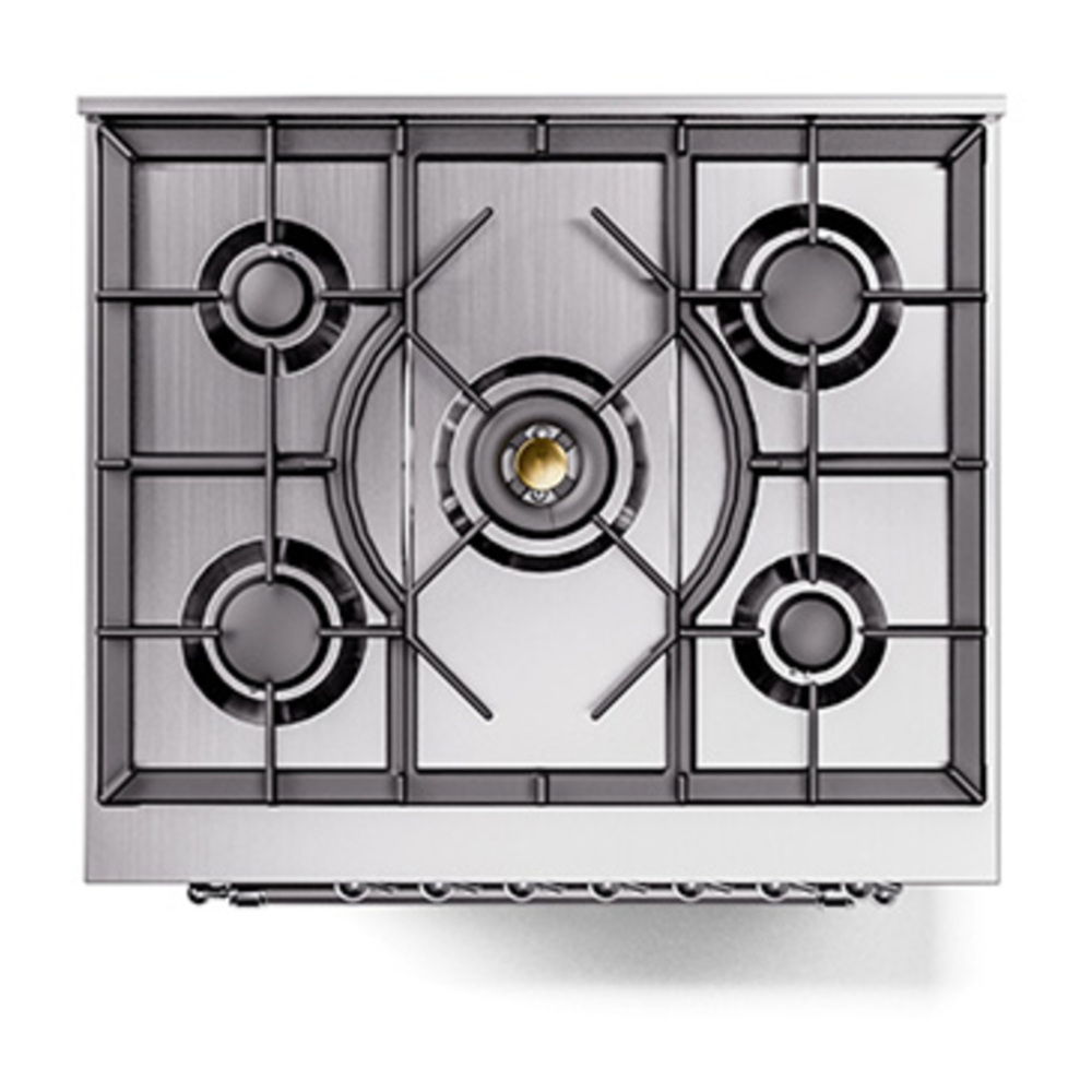 ILVE UP30NMPBUC Nostalgie II 30 inch Dual Fuel Range with 5 Burners with 4 cu. ft. Oven Capacity (Natural Gas, Triple Glass Door, Burgundy, Chrome) 9 ILVE_UP30NMPBUC_Nostalgie_II_30"_Dual_Fuel_Range_top_view
