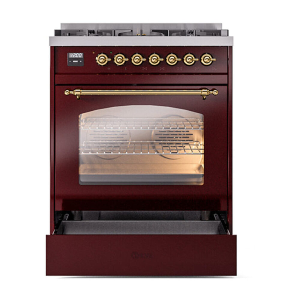 ILVE_UP30NMPBUGLP_Nostalgie_II_30"_Dual_Fuel_Range_drawer_opened