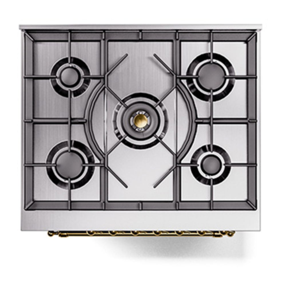 ILVE UP30NMPBUGLP Nostalgie II 30 inch Dual Fuel Range with 5 Burners with 4 cu. ft. Oven Capacity (Liquid Propane, Triple Glass Door, Burgundy, Brass) 9 ILVE_UP30NMPBUGLP_Nostalgie_II_30"_Dual_Fuel_Range_top_view