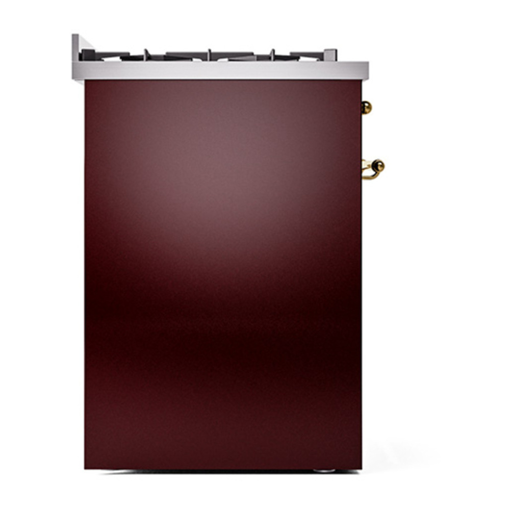 ILVE UP30NMPBUGLP Nostalgie II 30 inch Dual Fuel Range with 5 Burners with 4 cu. ft. Oven Capacity (Liquid Propane, Triple Glass Door, Burgundy, Brass) 10 ILVE_UP30NMPBUGLP_Nostalgie_II_30"_Dual_Fuel_Range_left_side