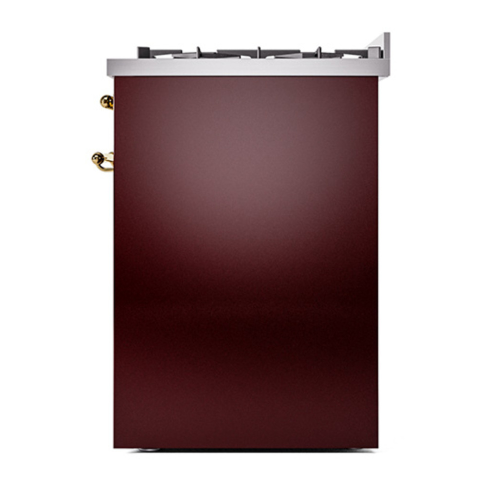 ILVE UP30NMPBUGLP Nostalgie II 30 inch Dual Fuel Range with 5 Burners with 4 cu. ft. Oven Capacity (Liquid Propane, Triple Glass Door, Burgundy, Brass) 11 ILVE_UP30NMPBUGLP_Nostalgie_II_30"_Dual_Fuel_Range_right_side