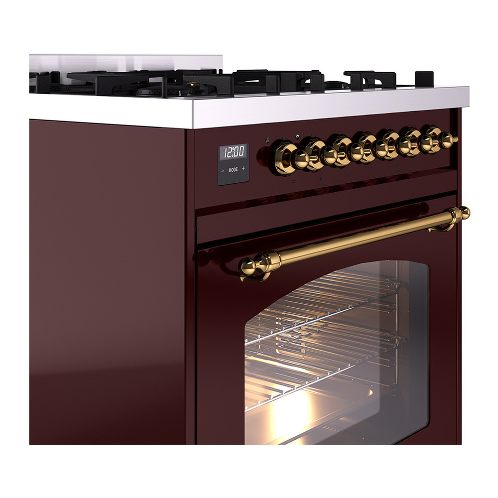 ILVE UP30NMPBUG Nostalgie II 30 inch Dual Fuel Range with 5 Burners with 4 cu. ft. Oven Capacity (Natural Gas, Triple Glass Door, Burgundy, Brass) 8 ILVE_UP30NMPBUG_Nostalgie_II_30"_Dual_Fuel_Range_details