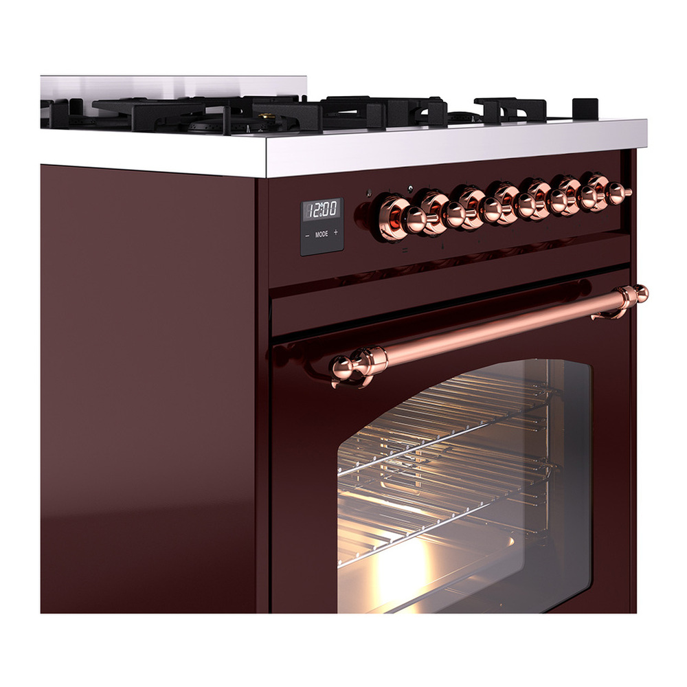 ILVE UP30NMPBUPLP Nostalgie II 30 inch Dual Fuel Range with 5 Burners with 4 cu. ft. Oven Capacity (Liquid Propane, Triple Glass Door, Burgundy, Copper) 8 ILVE_UP30NMPBUPLP_Nostalgie_II_30"_Dual_Fuel_Range_details