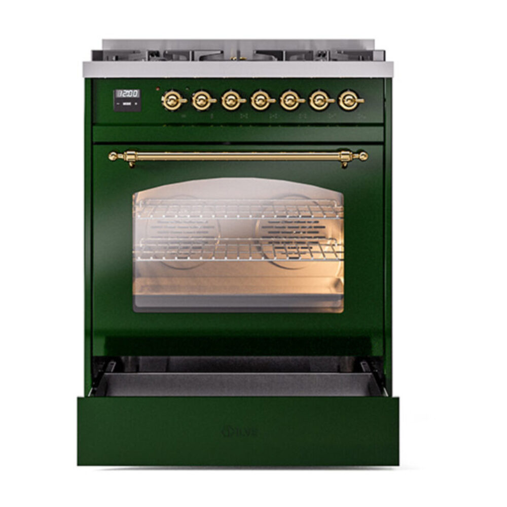 ILVE_UP30NMPEGGLP_Nostalgie_II_30"_Dual_Fuel_Range_drawer_opened