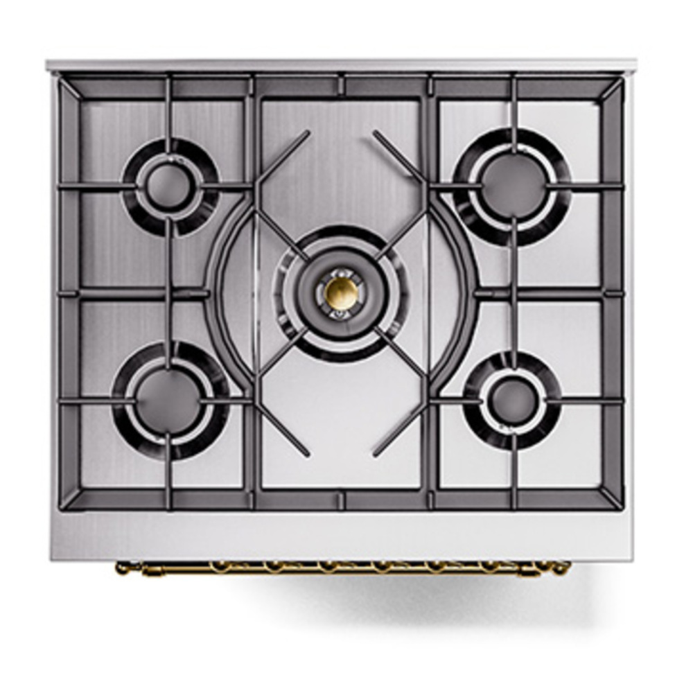 ILVE UP30NMPEGGLP Nostalgie II 30 inch Dual Fuel Range with 5 Burners with 4 cu. ft. Oven Capacity (Liquid Propane, Triple Glass Door, Emerald Green, Brass) 9 ILVE_UP30NMPEGGLP_Nostalgie_II_30"_Dual_Fuel_Range_top_view