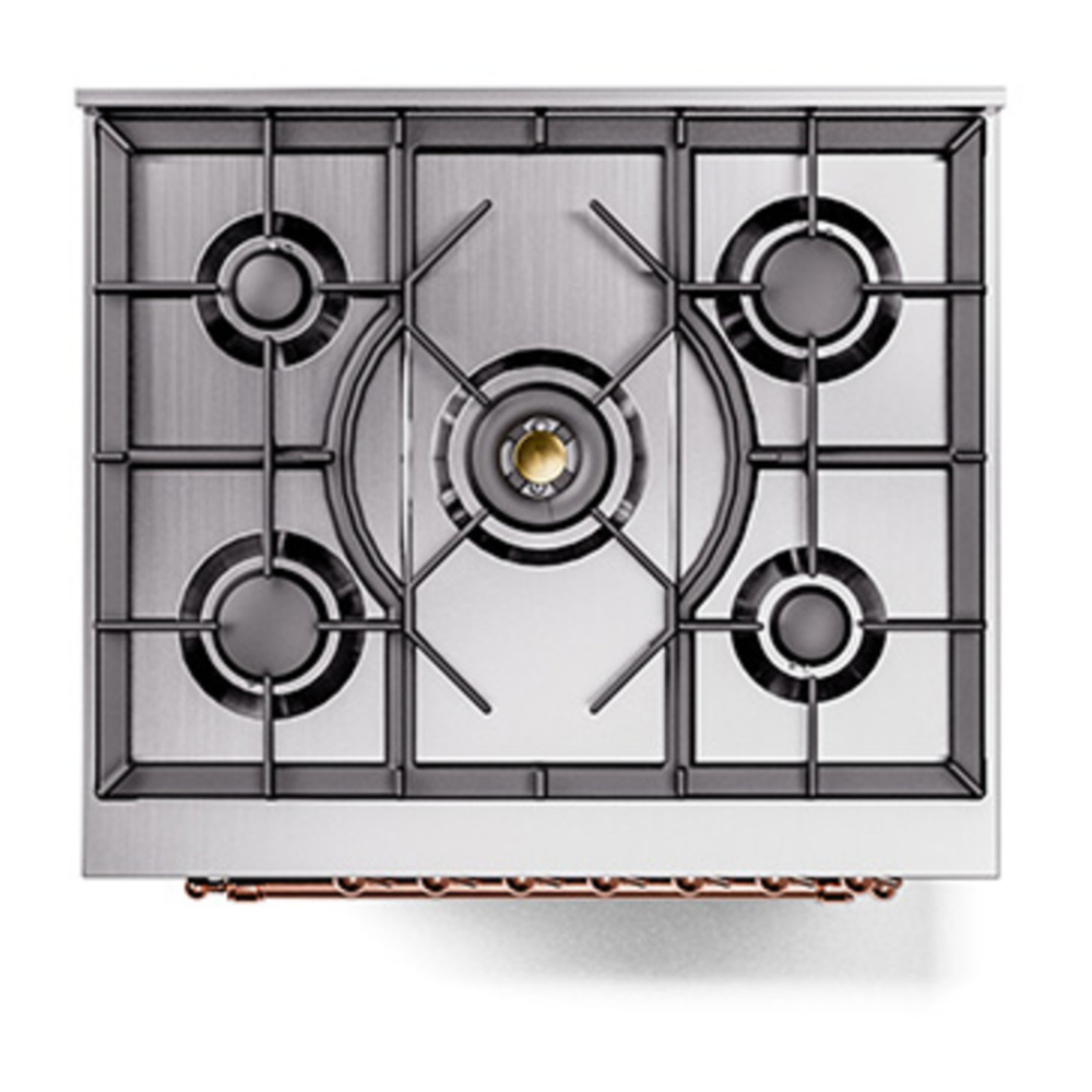 ILVE UP30NMPEGPLP Nostalgie II 30 inch Dual Fuel Range with 5 Burners with 4 cu. ft. Oven Capacity (Liquid Propane, Triple Glass Door, Emerald Green, Copper) 9 ILVE_UP30NMPEGPLP_Nostalgie_II_30"_Dual_Fuel_Range_top_view