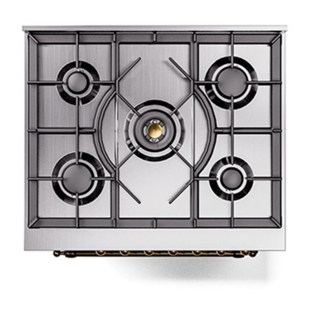ILVE UP30NMPMBB Nostalgie II 30 inch Dual Fuel Range with 5 Burners with 4 cu. ft. Oven Capacity (Natural Gas, Triple Glass Door, Midnight Blue, Burnished) 8 ILVE_UP30NMPMBB_Nostalgie_II_30"_Dual_Fuel_Range_top_view