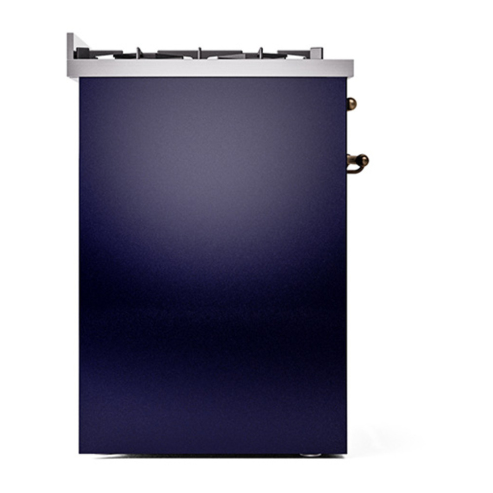 ILVE UP30NMPMBB Nostalgie II 30 inch Dual Fuel Range with 5 Burners with 4 cu. ft. Oven Capacity (Natural Gas, Triple Glass Door, Midnight Blue, Burnished) 9 ILVE_UP30NMPMBB_Nostalgie_II_30"_Dual_Fuel_Range_left_side
