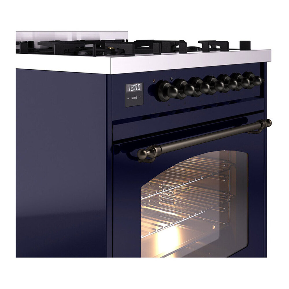 ILVE UP30NMPMBB Nostalgie II 30 inch Dual Fuel Range with 5 Burners with 4 cu. ft. Oven Capacity (Natural Gas, Triple Glass Door, Midnight Blue, Burnished) 7 ILVE UP30NMP Nostalgie II 30 inch Dual Fuel Range with 5 Burners with 4 cu. ft. Oven Capacity