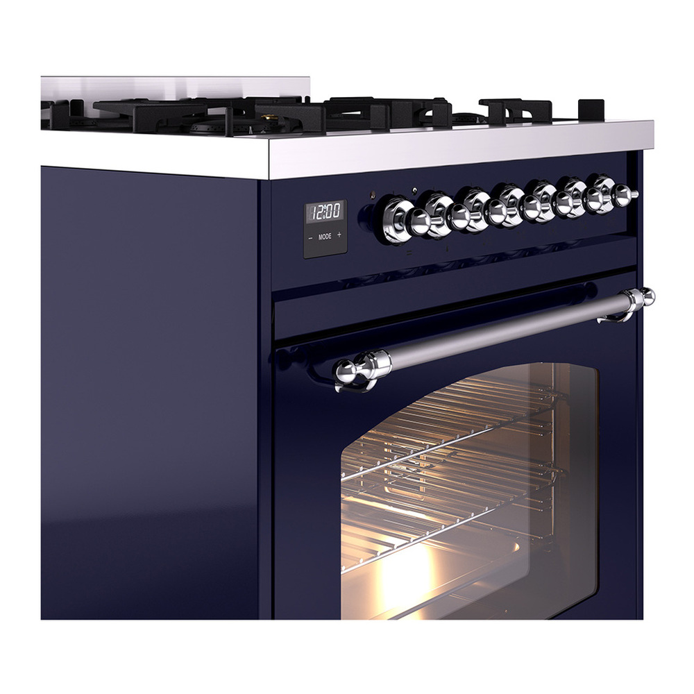ILVE UP30NMPMBC Nostalgie II 30 inch Dual Fuel Range with 5 Burners with 4 cu. ft. Oven Capacity (Natural Gas, Triple Glass Door, Midnight Blue, Chrome) 8 ILVE_UP30NMPMBC_Nostalgie_II_30"_Dual_Fuel_Range_details