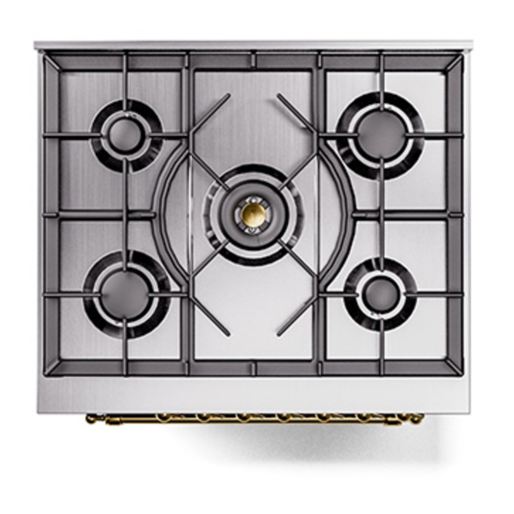 ILVE UP30NMPMBG Nostalgie II 30 inch Dual Fuel Range with 5 Burners with 4 cu. ft. Oven Capacity (Natural Gas, Triple Glass Door, Midnight Blue, Brass) 9 ILVE_UP30NMPMBG_Nostalgie_II_30"_Dual_Fuel_Range_top_view