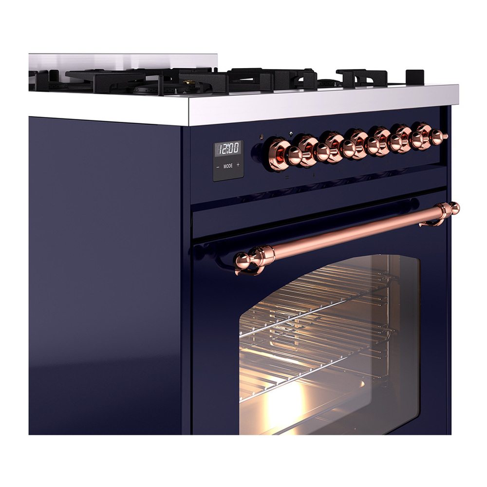 ILVE UP30NMPMBP Nostalgie II 30 inch Dual Fuel Range with 5 Burners with 4 cu. ft. Oven Capacity (Natural Gas, Triple Glass Door, Midnight Blue, Copper) 8 ILVE UP30NMP Nostalgie II 30" Dual Fuel RangeILVE_UP30NMPMBP_Nostalgie_II_30"_Dual_Fuel_Range_details