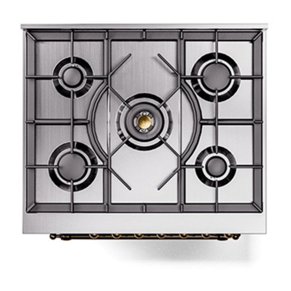 ILVE UP30NMPMGB Nostalgie II 30 inch Dual Fuel Range with 5 Burners with 4 cu. ft. Oven Capacity (Natural Gas, Triple Glass Door, Graphite Matte, Burnished) 8 ILVE_UP30NMPMGB_Nostalgie_II_30"_Dual_Fuel_Range_top_view