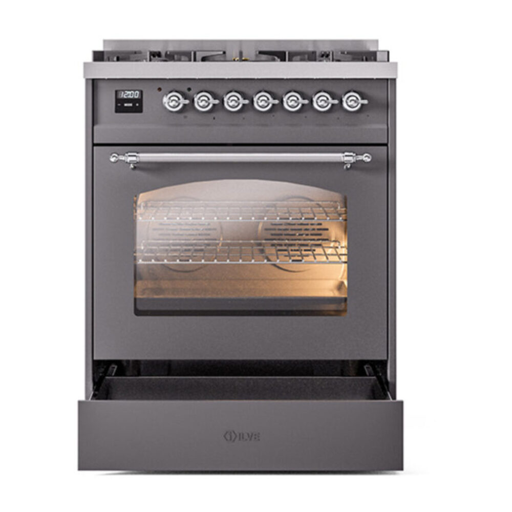 ILVE_UP30NMPMGCLP_Nostalgie_II_30"_Dual_Fuel_Range_drawer_opened