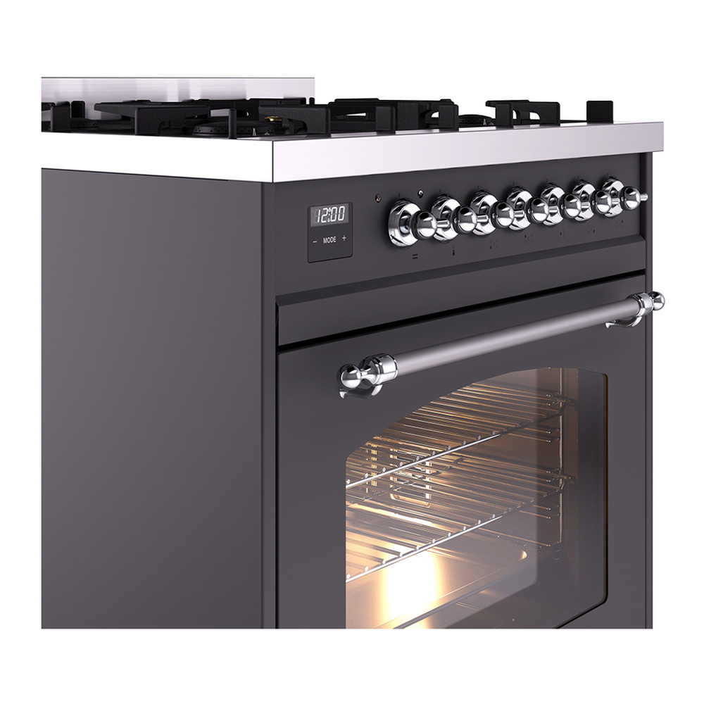 ILVE UP30NMPMGC Nostalgie II 30 inch Dual Fuel Range with 5 Burners with 4 cu. ft. Oven Capacity (Natural Gas, Triple Glass Door, Graphite Matte, Chrome) 8 ILVE_UP30NMPMGC_Nostalgie_II_30"_Dual_Fuel_Range_details