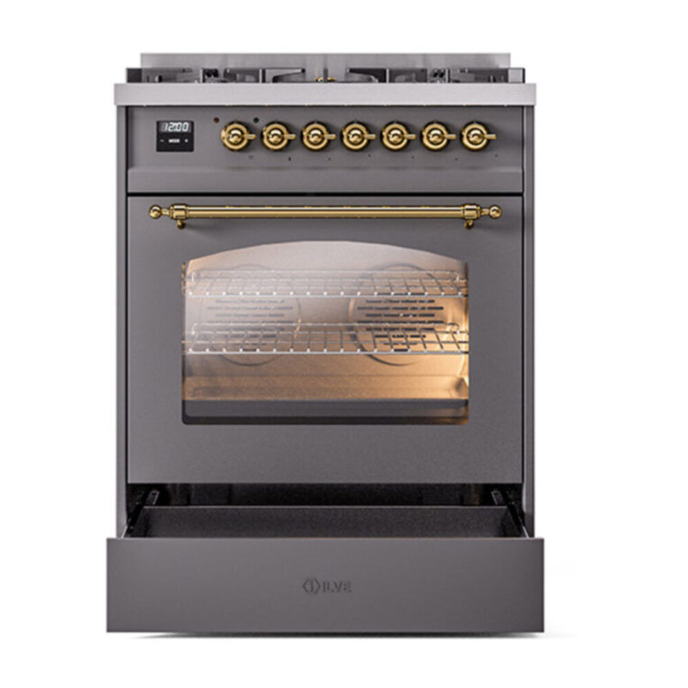 ILVE_UP30NMPMGGLP_Nostalgie_II_30"_Dual_Fuel_Range_drawer_opened