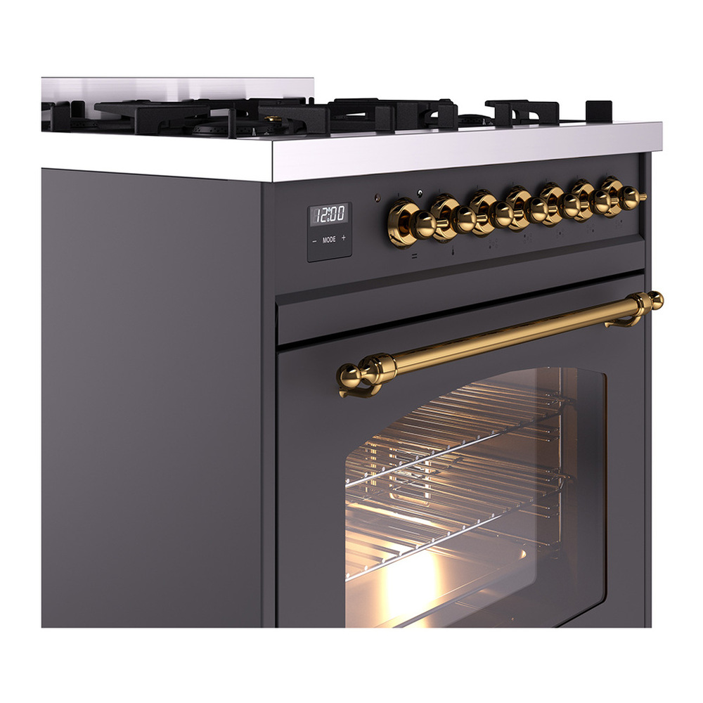 ILVE UP30NMPMGGLP Nostalgie II 30 inch Dual Fuel Range with 5 Burners with 4 cu. ft. Oven Capacity (Liquid Propane, Triple Glass Door, Graphite Matte, Brass) 8 ILVE_UP30NMPMGGLP_Nostalgie_II_30"_Dual_Fuel_Range_details