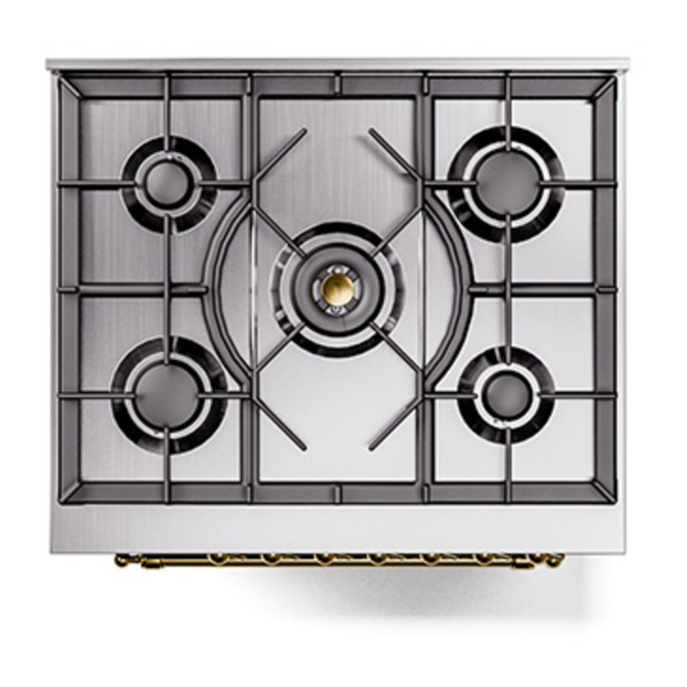 ILVE UP30NMPMGG Nostalgie II 30 inch Dual Fuel Range with 5 Burners with 4 cu. ft. Oven Capacity (Natural Gas, Triple Glass Door, Graphite Matte, Brass) 9 ILVE_UP30NMPMGG_Nostalgie_II_30"_Dual_Fuel_Range_top_view