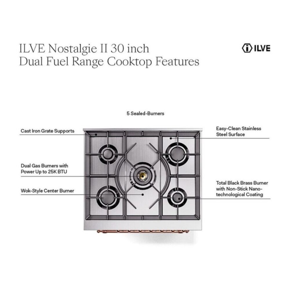 ILVE UP30NMP Nostalgie II 30 inch Dual Fuel Range with 5 Burners with 4 cu. ft. Oven Capacity